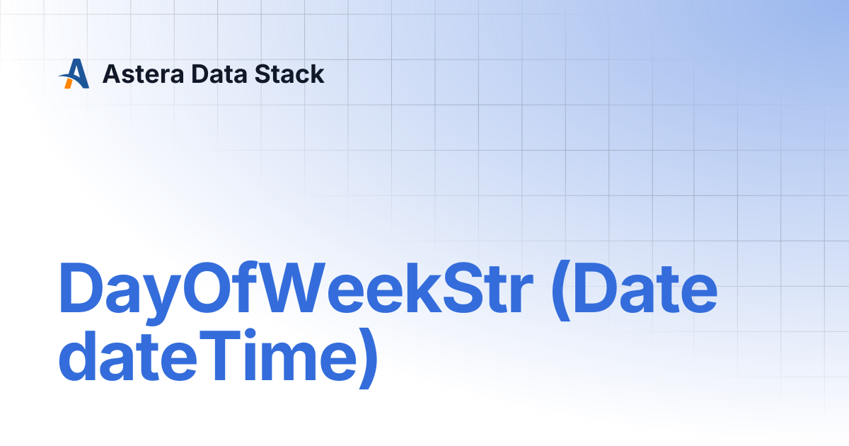 DayOfWeekStr (Date dateTime) | Version 7 | Astera Data Stack